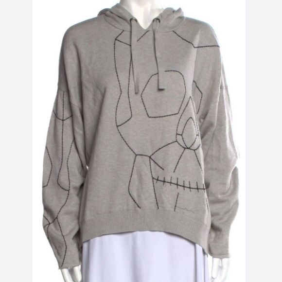Skull Cashmere Light Gray Cashmere Cottom Blend Knit Oversize Hoodie Size Small - Picture 1 of 7